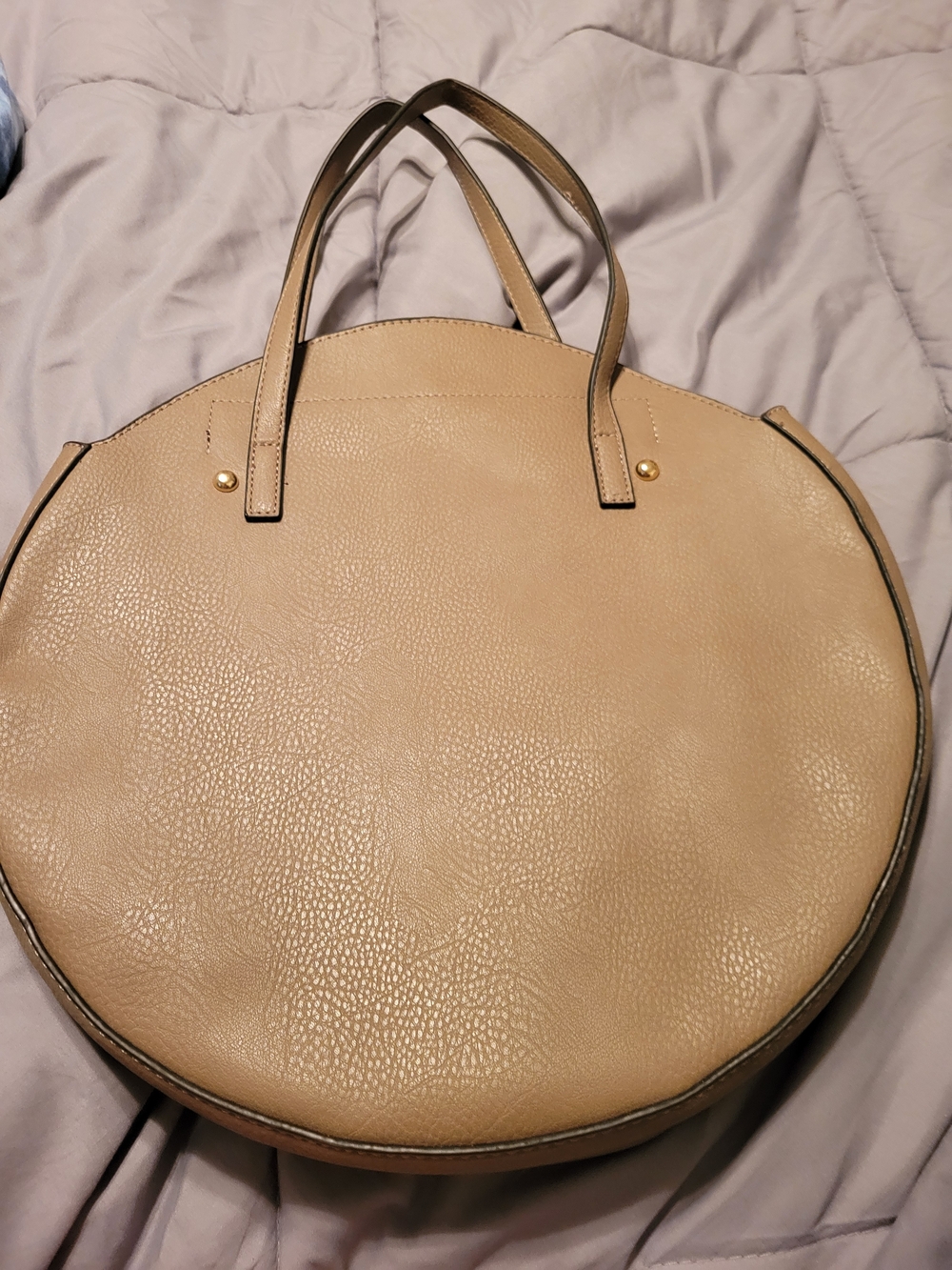 Beige Perforated Circle Tote Bag - Women's Fashion Handbag - Picture 2 of 8